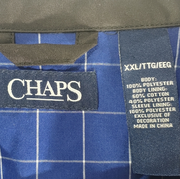 Excellent Cond. Chaps Blue & White Window Pane Lined Men's XXL Black Windbreaker - Picture 2 of 8